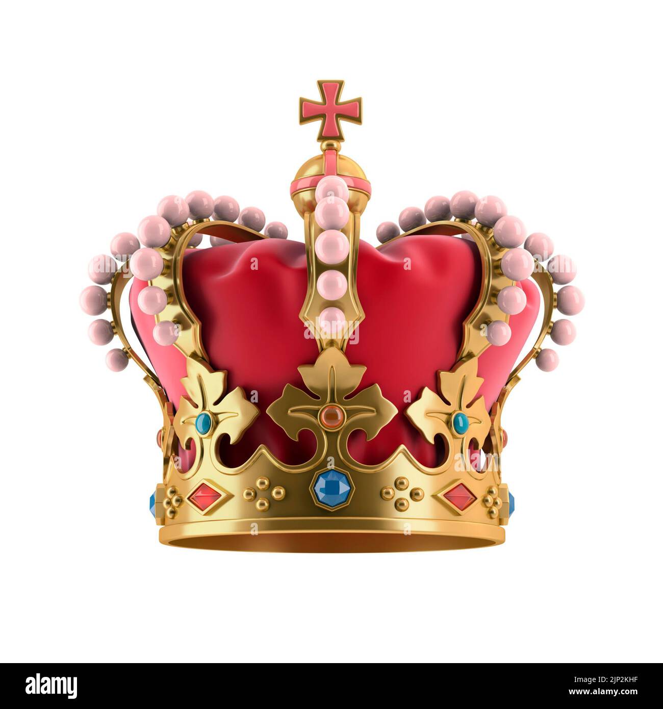 Les 3D ont rendu la couronne de roi rouge et dorée avec des pierres