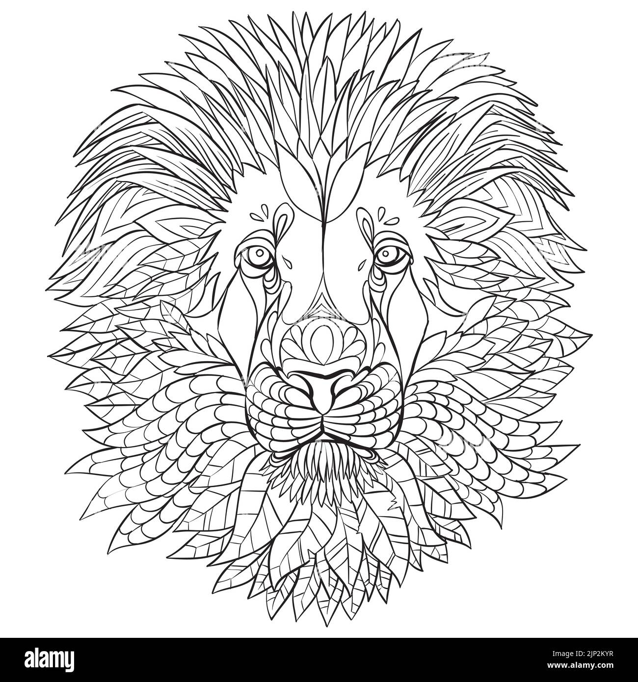 Une illustration de la tête d'un lion avec une grande manie pour la coloration antistress Illustration de Vecteur