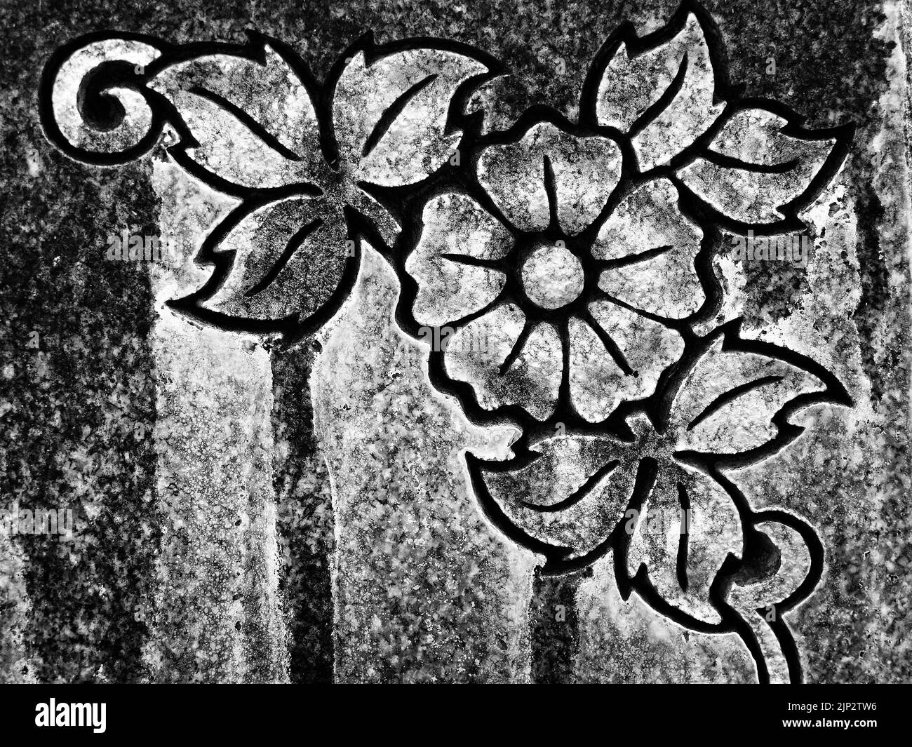 Motifs floraux de fleurs sculptées dans une texture pierre pour l'art Banque D'Images