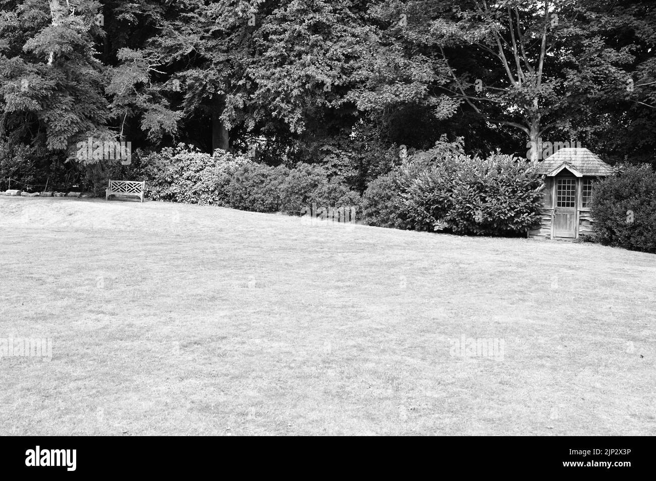 Un jardin de campagne anglais pendant la sécheresse d'août 2022. Banque D'Images