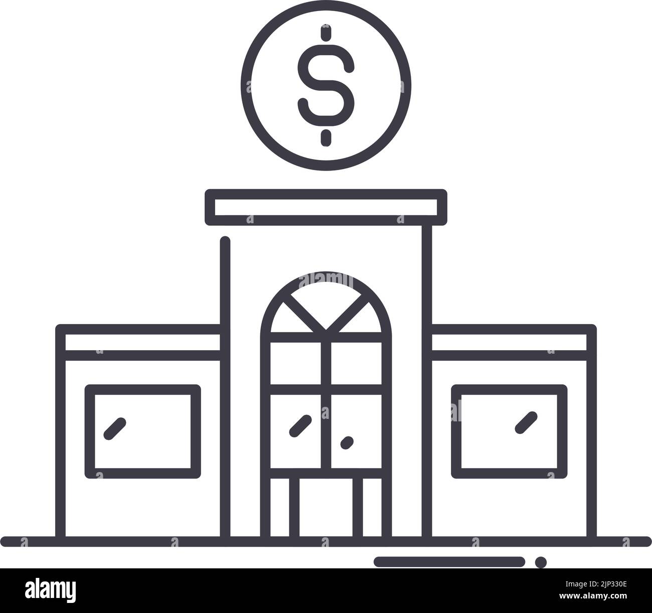 icône de ligne de construction de banque, symbole de contour, illustration vectorielle, signe de concept Illustration de Vecteur