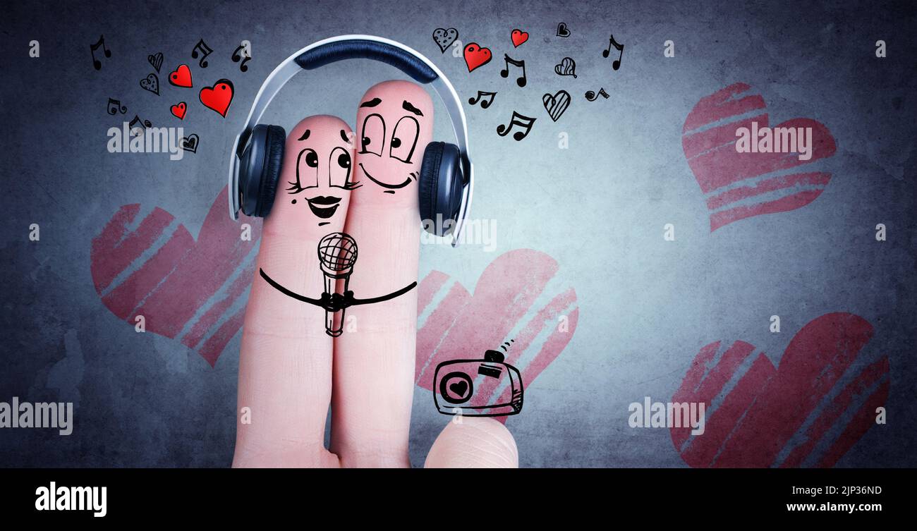 couple, chant, musique d'écoute, paires, musique d'écoute Banque D'Images