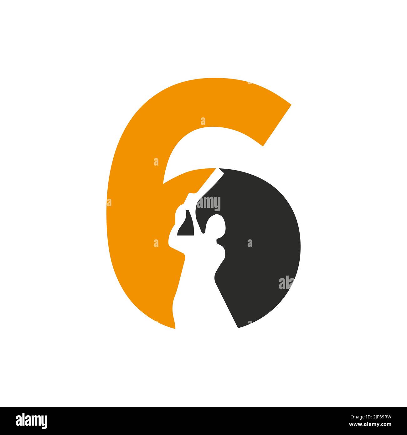 Lettre 6 Cracket Batsman logo Design signe vectoriel. Logo du club de cricket Illustration de Vecteur