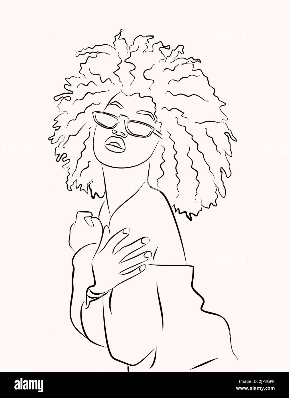 Portrait abstrait de la jeune femme africaine en style minimaliste moderne. Design tendance pour logo de beauté, imprimés, tatouages, affiches, textiles, carte Illustration de Vecteur