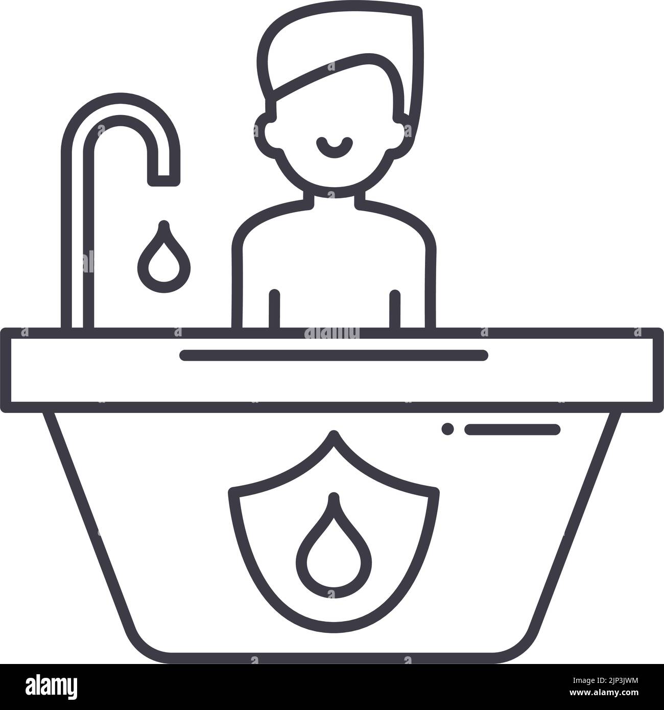 icône de ligne de sécurité de salle de bains, symbole de contour, illustration vectorielle, signe de concept Illustration de Vecteur