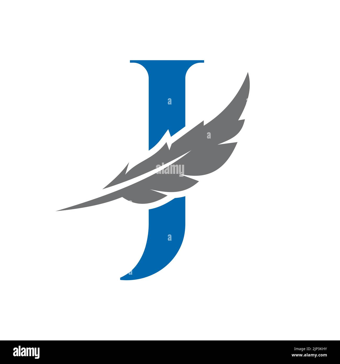 Modèle vectoriel avec logo lettre J Feather. Logo de la loi symbole plumes d'oiseau Illustration de Vecteur