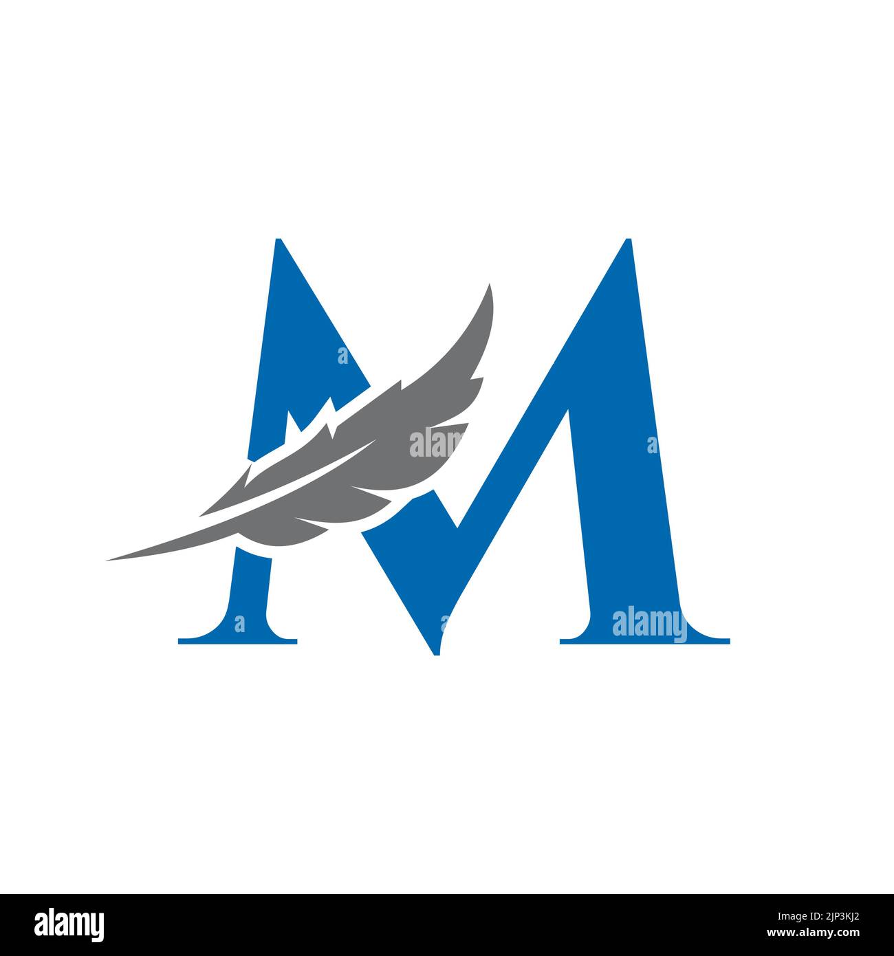 Modèle vectoriel avec logo lettre M Feather. Logo de la loi symbole plumes d'oiseau Illustration de Vecteur