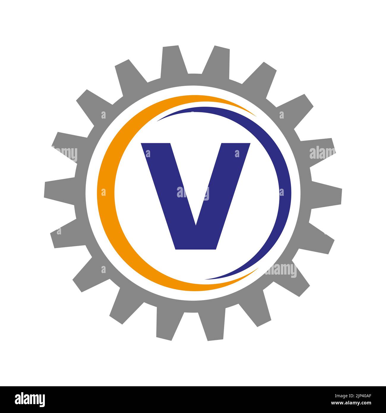 Modèle de conception de logo de pignon de lettre V. Logo Automotive Gear pour l'identité commerciale et industrielle Illustration de Vecteur
