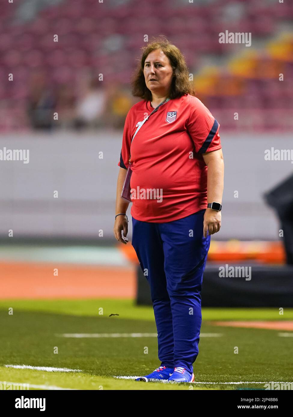 San José, Costa Rica. 14th août 2022. San José, Costa Rica, 14 août 2022: Entraîneur-chef des États-Unis Tracey Kevins pendant la coupe du monde FIFA U20 Womens Costa Rica 2022 match de football entre les États-Unis et les pays-Bas à l'Estadio Nacional à San José, Costa Rica. (Daniela Porcelli/SPP) crédit: SPP Sport presse photo. /Alamy Live News Banque D'Images