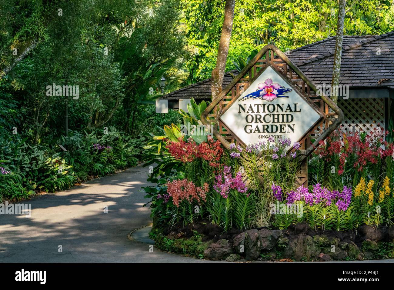 Entrée au jardin national d'orchidées dans les jardins botaniques, la célèbre attraction touristique de Singapour. Banque D'Images