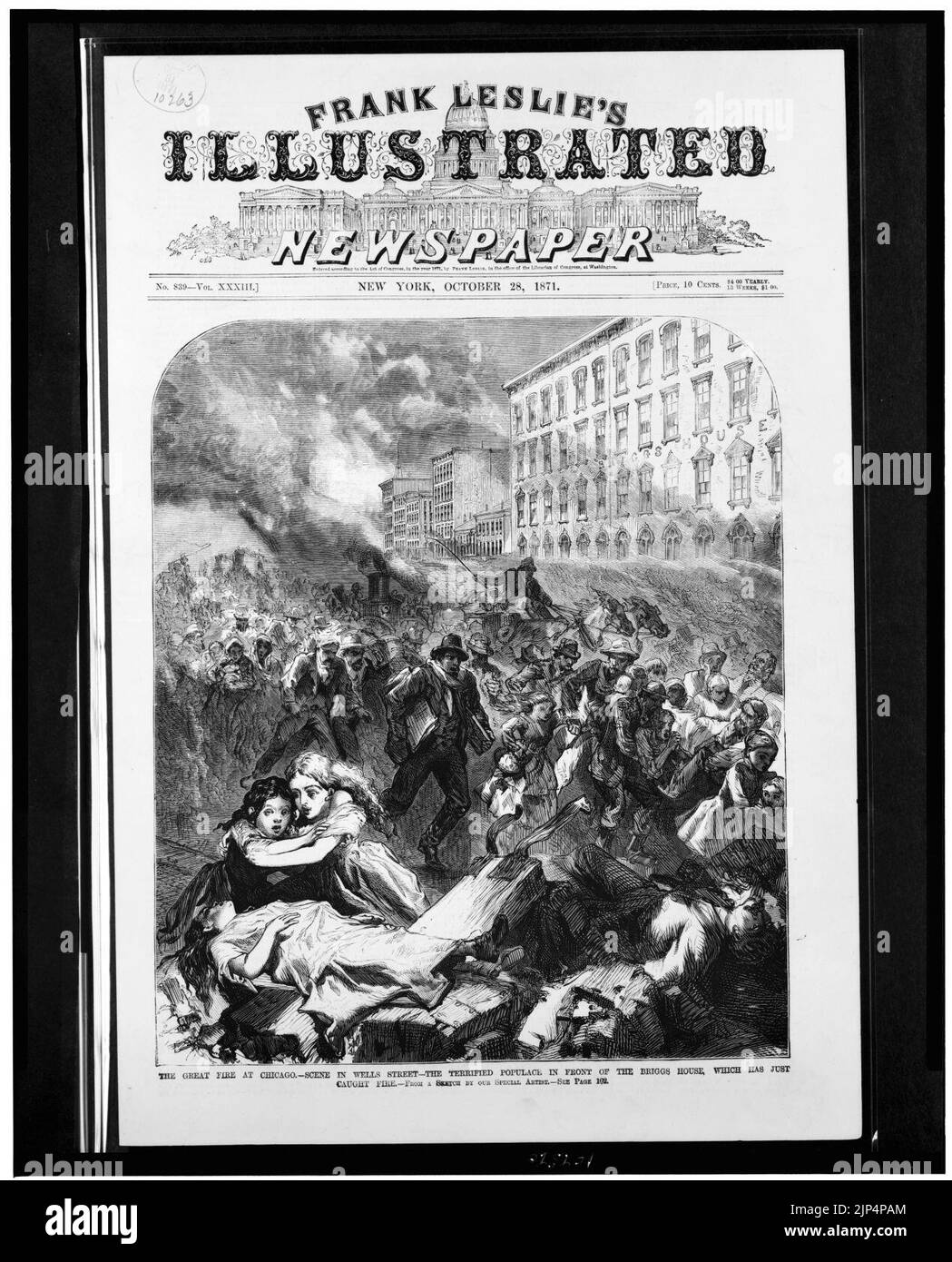 Le Grand feu à Chicago. Scène dans court-House Square - les bâtiments publics en flammes - le grand feu à Chicago - scène dans Dearborn Street quand le feu a atteint la maison de Tremont - de Banque D'Images