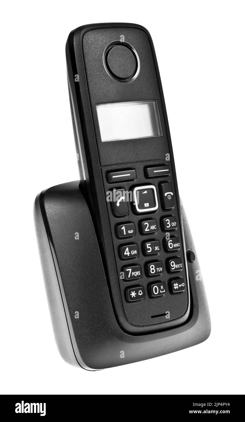 Téléphone sans fil noir isolé sur fond blanc Banque D'Images Téléphone sans fil noir isolé sur fond blanc Banque D'Images