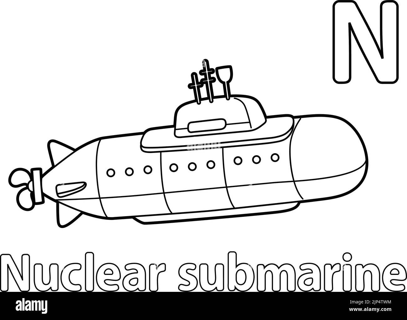 Nucléaire sous-marin Alphabet ABC coloriage page N Illustration de Vecteur