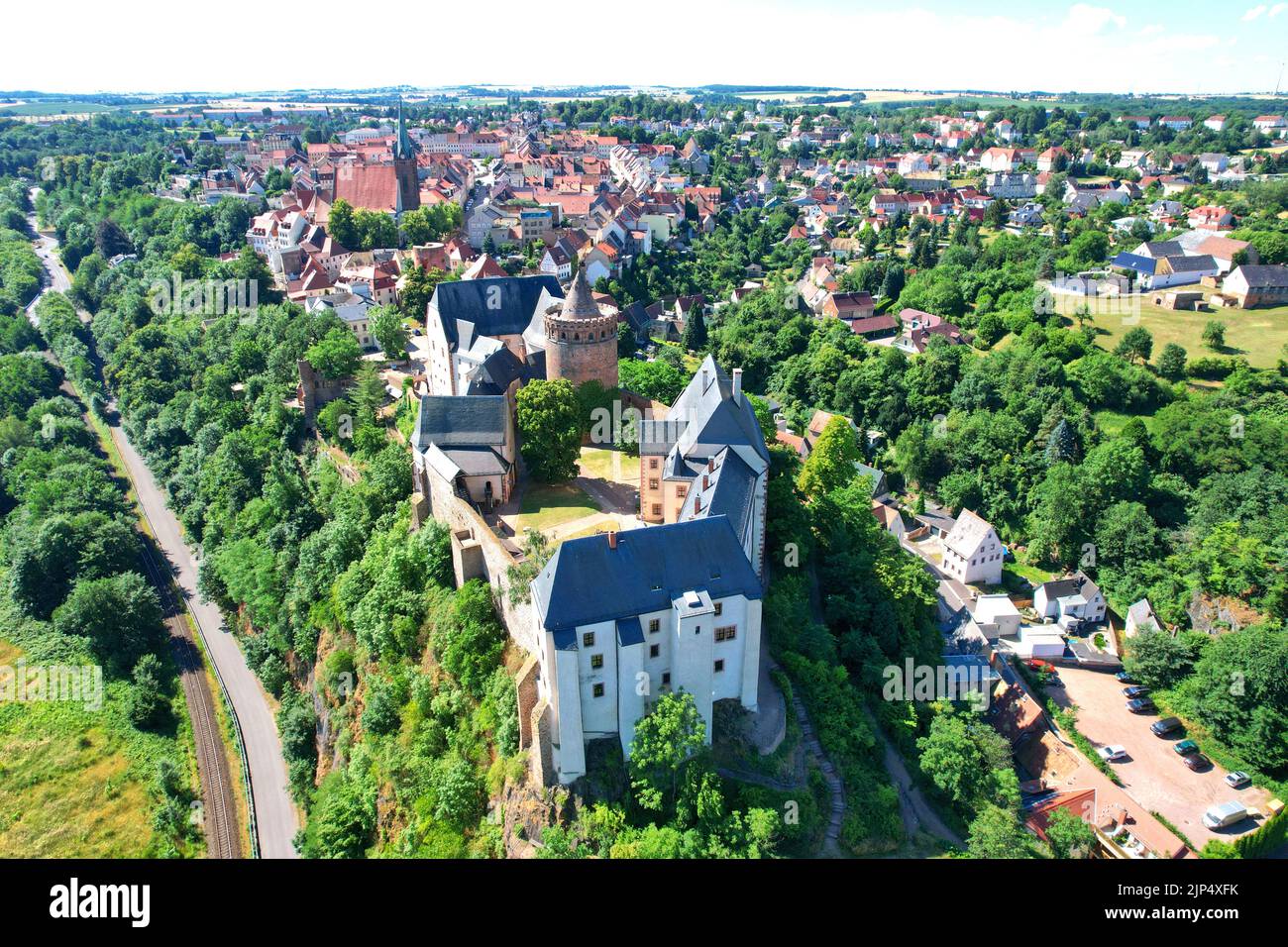 Château de Mildenstein à Leisnig Allemagne photo aérienne beau temps Banque D'Images