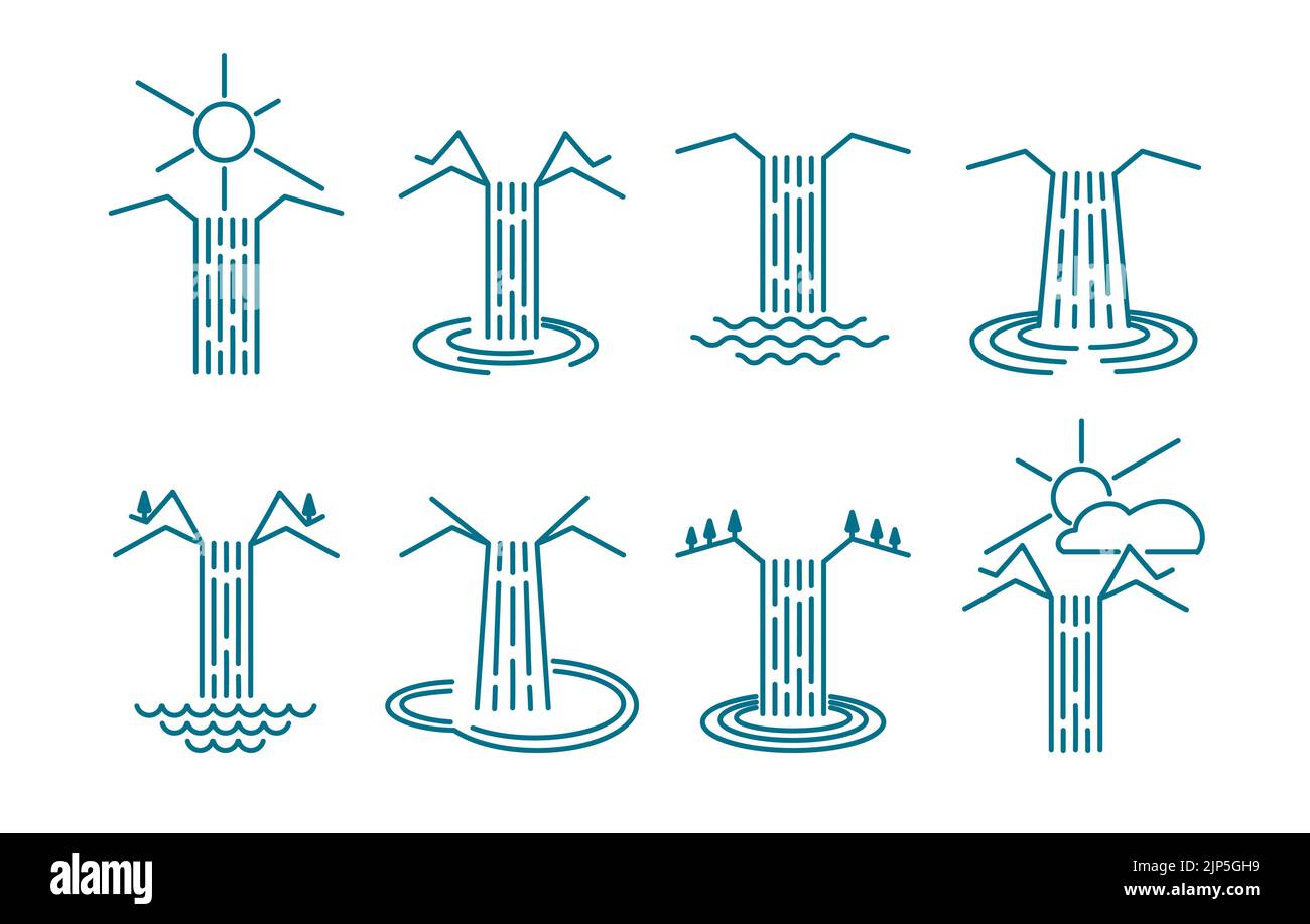 Icônes de la ligne des cascades Illustration de Vecteur