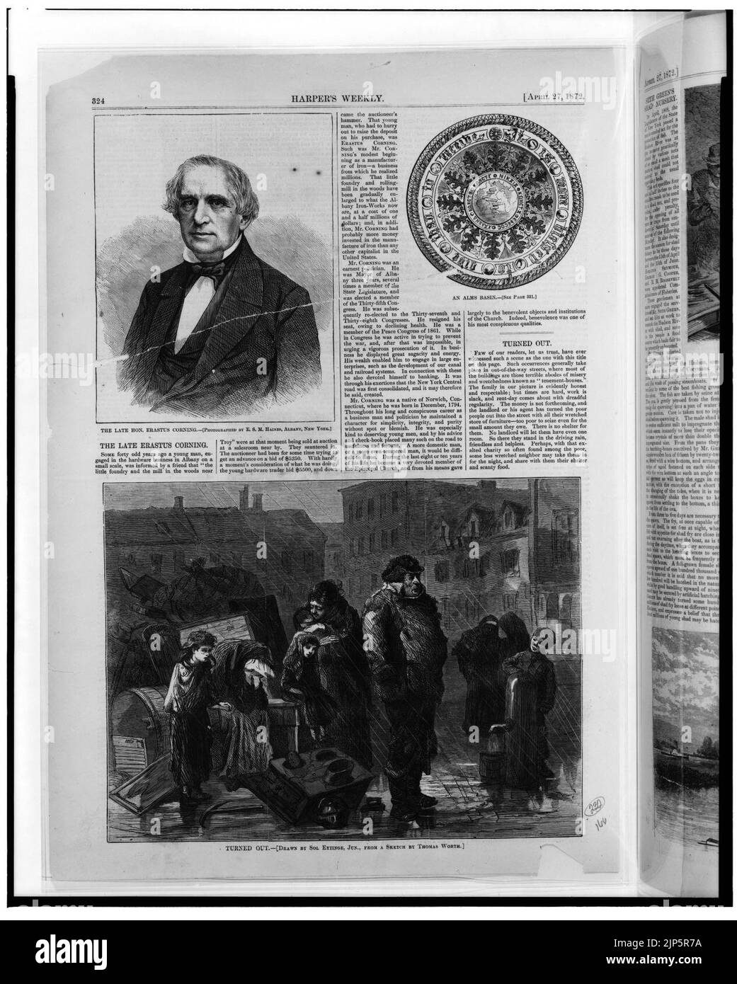 Erastus Corning - - photographié par E.S.M. Haines, Albany, New York. Un bassin d'alms. Tourné - dessiné par sol Eytinge, juin, d'un croquis de Thomas Worth Banque D'Images