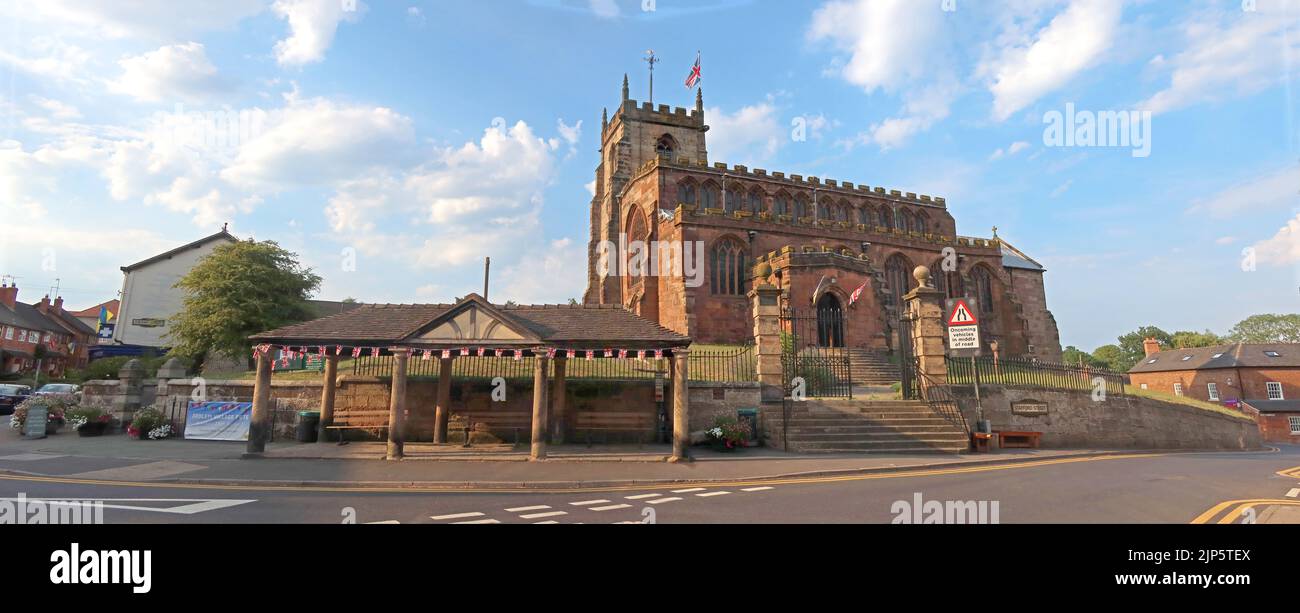 Panorama de l'église paroissiale de St James le Grand, Audlem, Cheshire, Angleterre, Royaume-Uni, CW3 0AB Banque D'Images