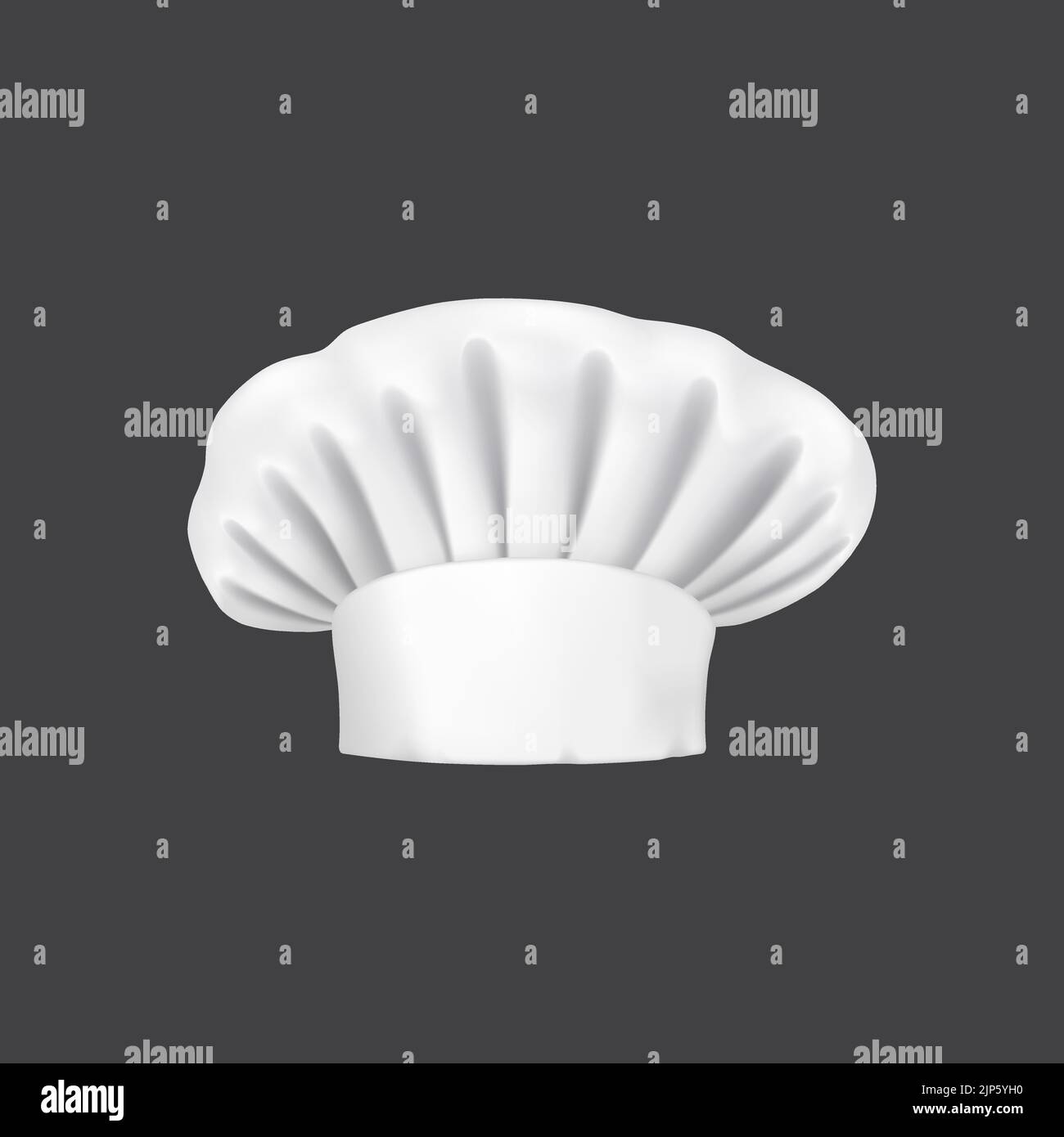 Chapeau de chef réaliste, chapeau de cuisinier et pain toque. 3d chapeau de chef blanc. Café ou boulangerie boulanger 3D vecteur toque, restaurant cuisinier chapeau, chef uniforme vêtements isolé chapeau blanc avec rides Illustration de Vecteur