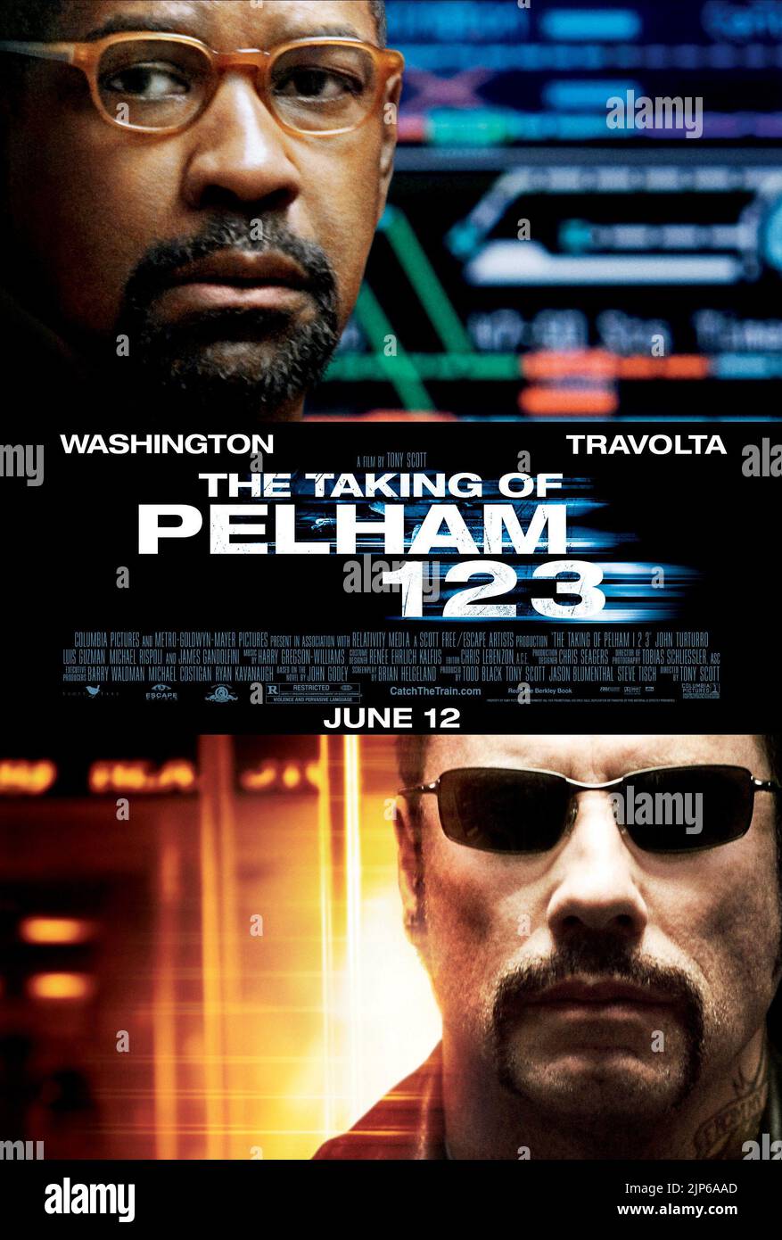 DENZEL WASHINGTON, John Travolta, l'AFFICHE DE LA PRISE DE PELHAM 1 2 3, 2009 Banque D'Images