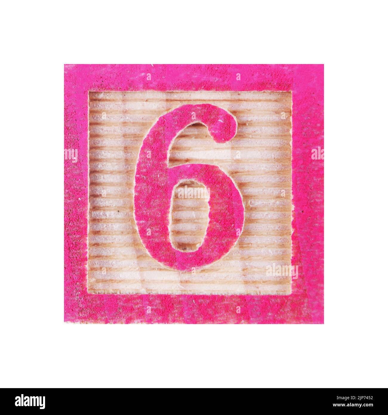 Numéro 6 six childs bloc de bois sur blanc avec chemin d'écrêtage Banque D'Images