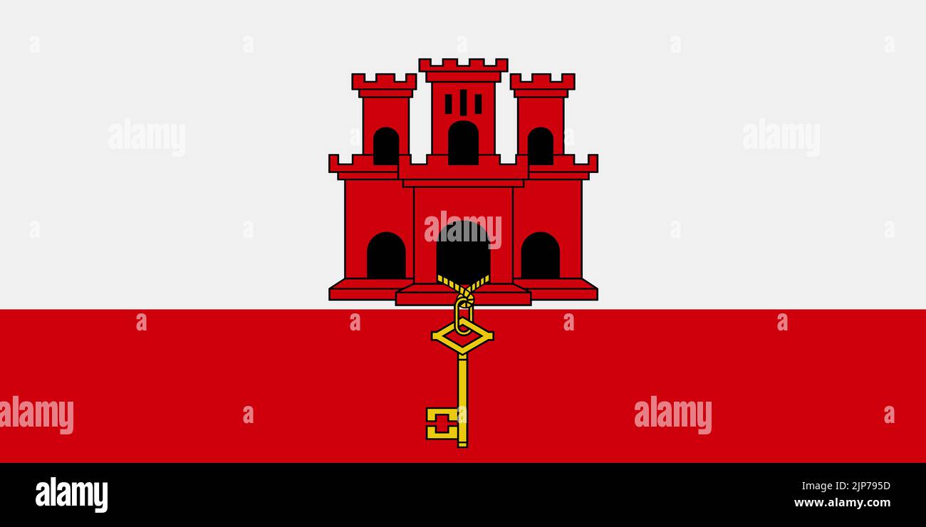 Drapeau de Gibraltar arrière-plan illustration rouge château blanc Banque D'Images