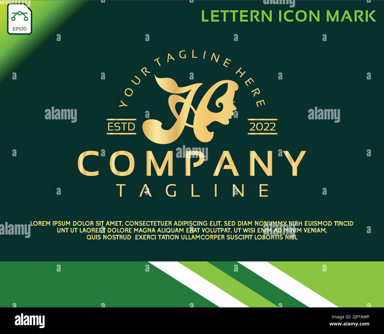 Magnifique visage de femme créatif avec lettre H luxe beauté logo visage Illustration de Vecteur