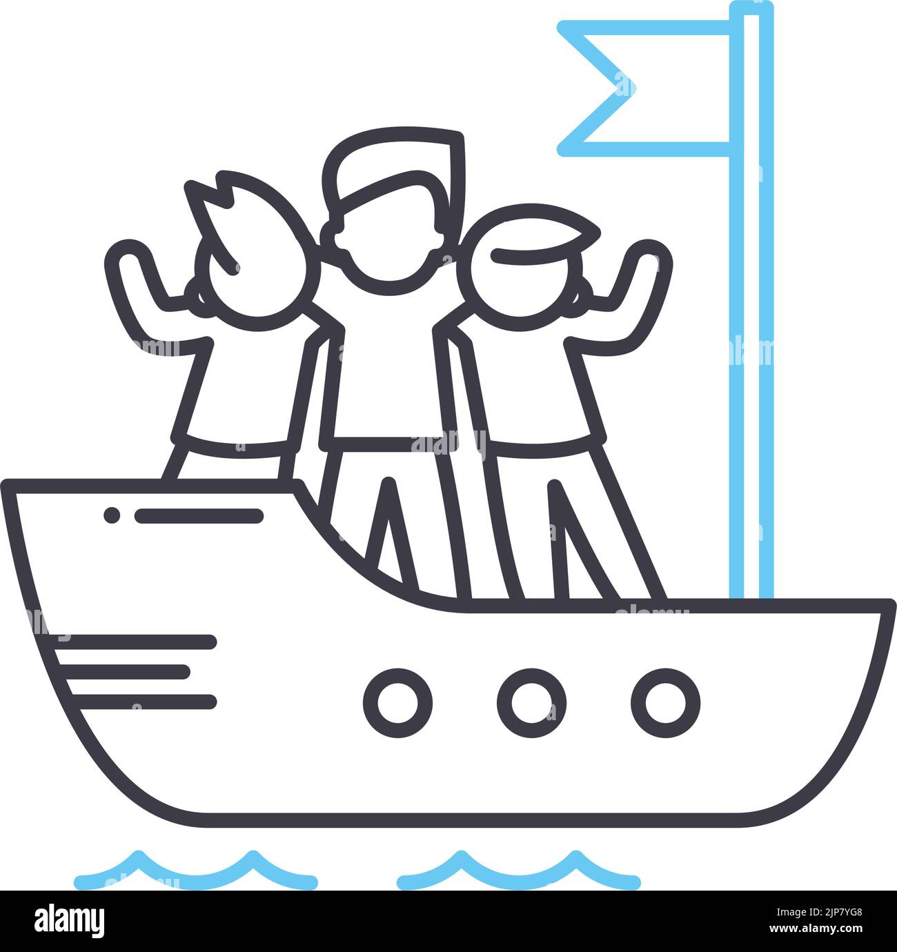 icône de la ligne d'excursion en bateau, symbole de contour, illustration vectorielle, signe de concept Illustration de Vecteur