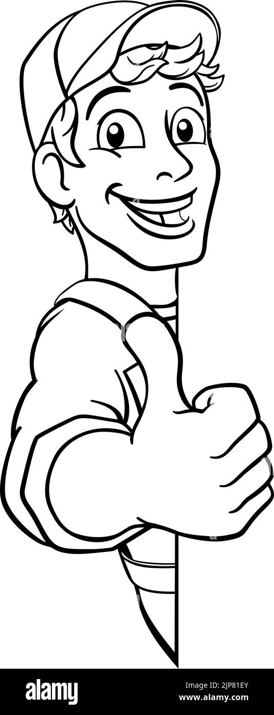 Cartoon Handyman homme signe Construction Gardien Illustration de Vecteur