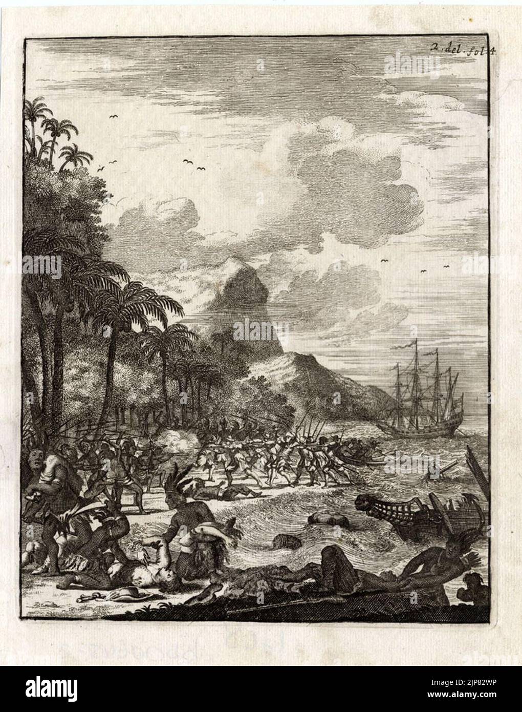 Le naufrage de la Dutch East India Company navire 'Weesp' sur l'Atacama en octobre 1662, et l'assassinat des survivants par 'cannibales' Banque D'Images