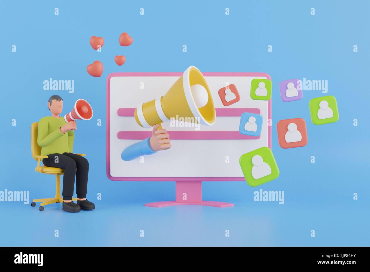 Marketing social numérique.concept de ciblage publicitaire. Sensibilisation du public, marketing ciblé, marketing numérique.web analytics et concept de marketing seo. 3d fin Banque D'Images