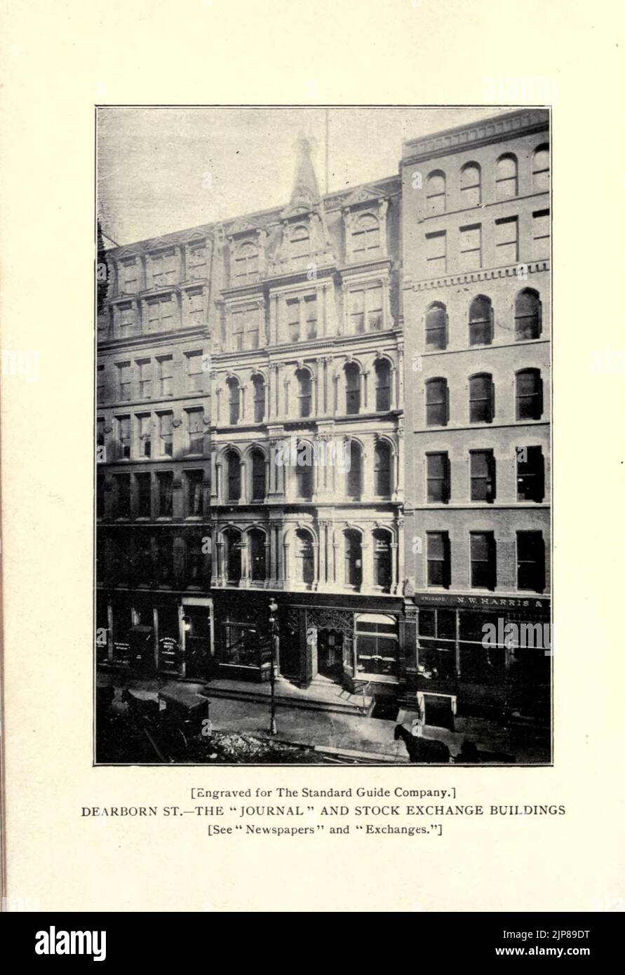 Journal et Bourse Building Dearborn St. d'après le livre Chicago, la merveilleuse ville de l'Ouest : une histoire, une encyclopédie et un guide : 1893 : illustré par John Joseph Flinn, éditeur Chicago : Flinn & Sheppard Banque D'Images
