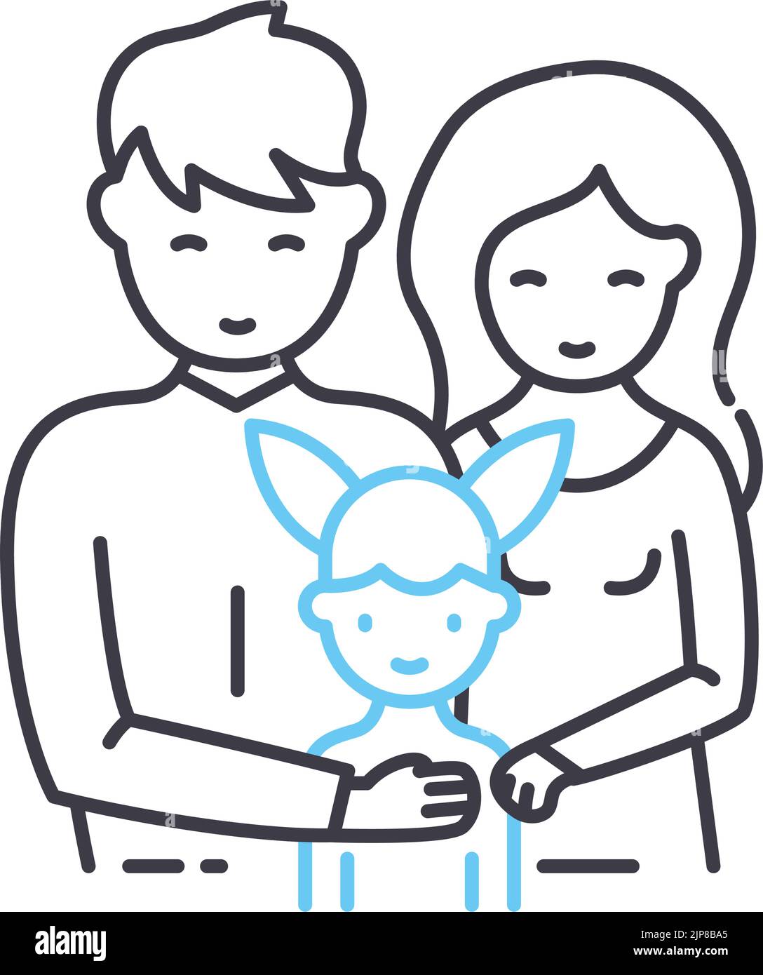 icône de ligne père, mère et fille, symbole de contour, illustration vectorielle, signe de concept Illustration de Vecteur