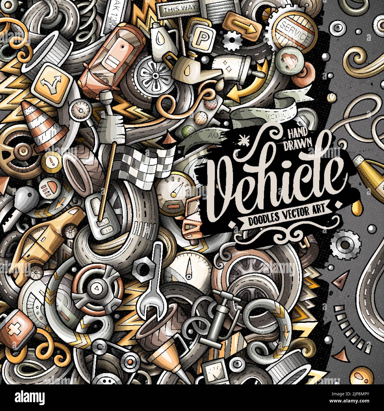 Dessin animé dessin animé griffonne cadre véhicule Illustration de Vecteur