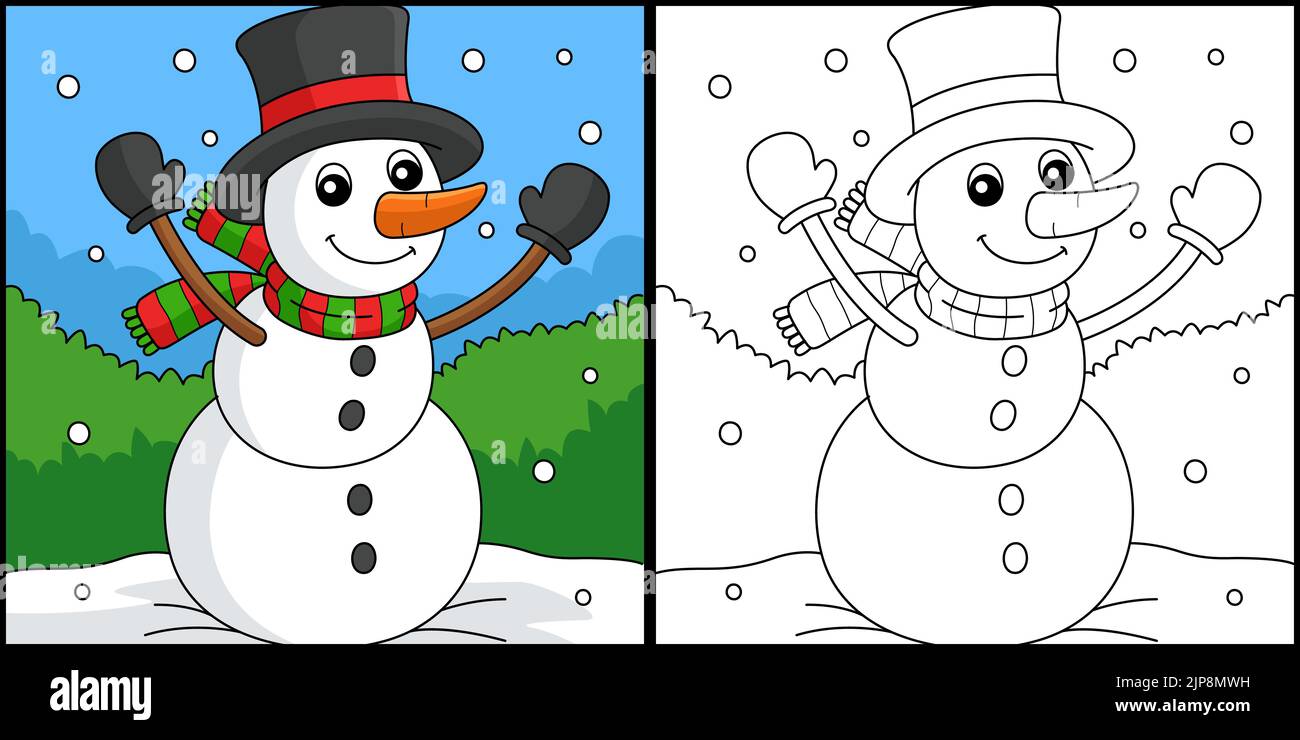 Snowman coloriage page Illustration colorée Illustration de Vecteur