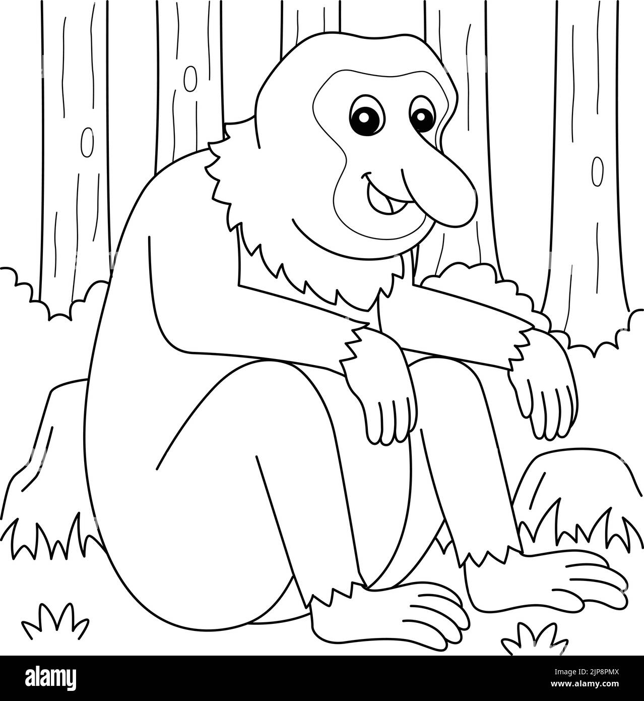 Proboscis Monkey Animal coloriage page pour enfants Illustration de Vecteur