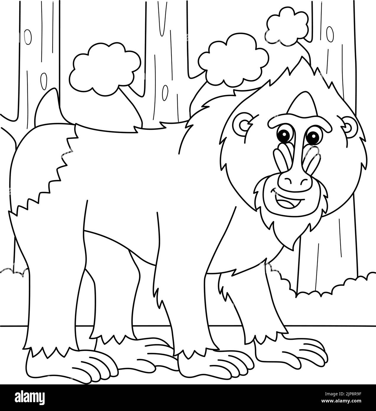 Page de coloriage pour animaux Mandrill pour enfants Illustration de Vecteur