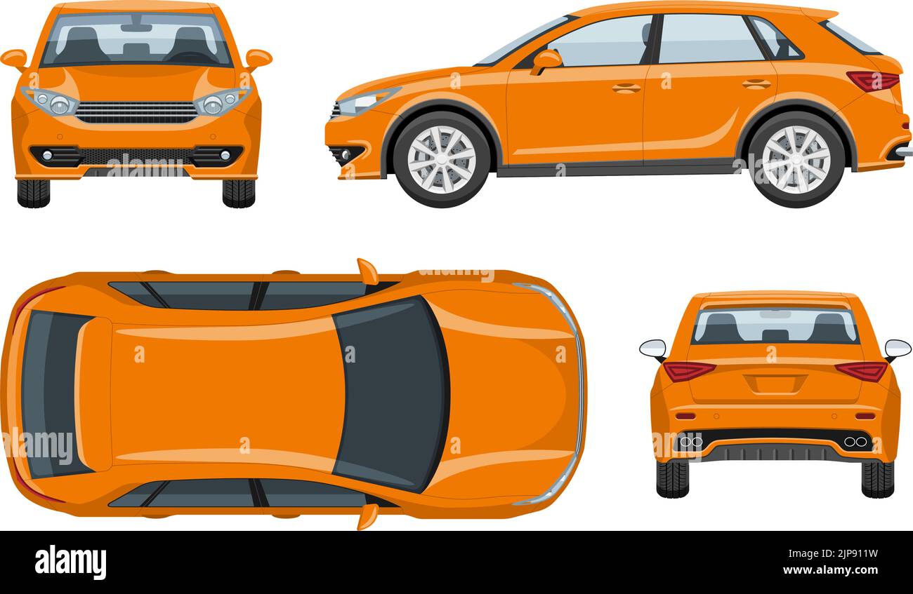 Modèle de vecteur de voiture SUV avec des couleurs simples sans dégradés ni effets. Vue latérale, avant, arrière et supérieure Illustration de Vecteur