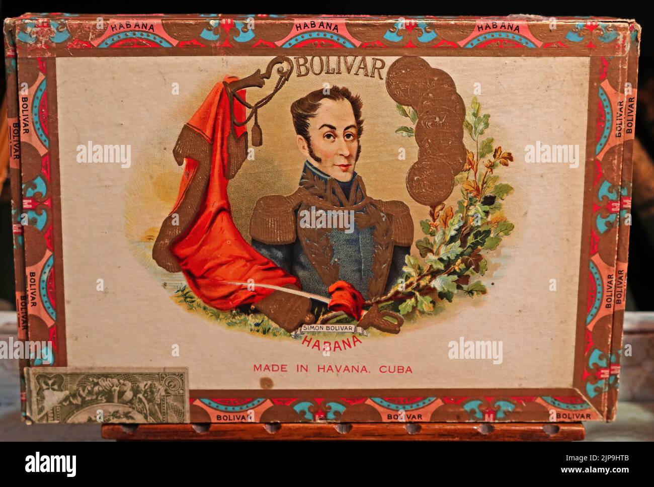 Simon Bolivar, sur la boîte à cigares Habana cubaine - Bolivar Royal Coronas Cuban Cigar Banque D'Images