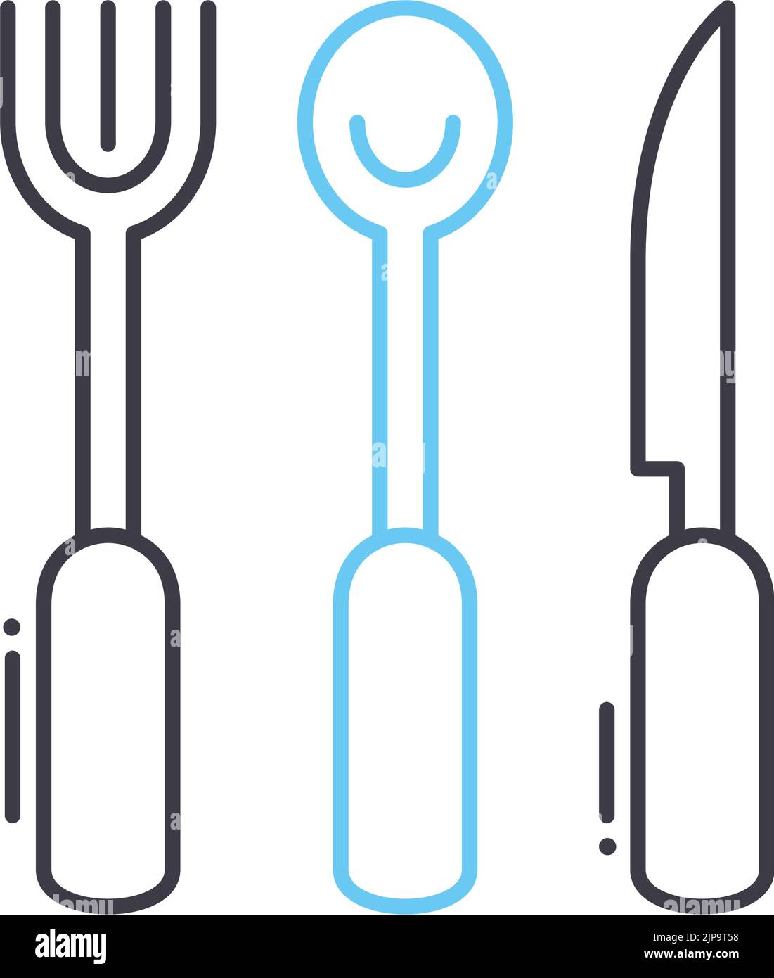 icône de fourchette de cuillère et de ligne de couteau, symbole de contour, illustration vectorielle, signe de concept Illustration de Vecteur