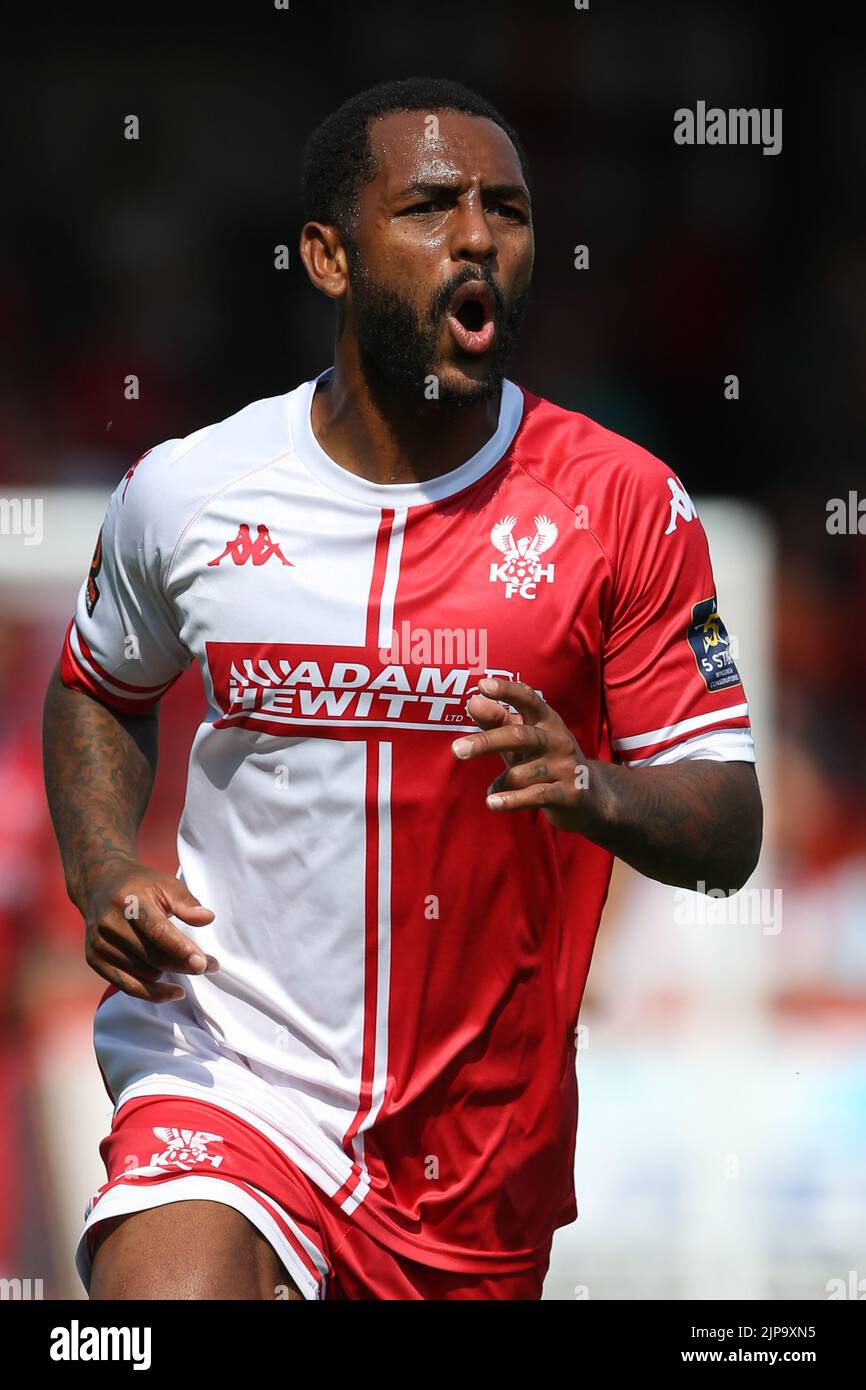 Kidderminster Harrierss' Ashley Hemmings pendant le match de la Ligue nationale de Vanarama au stade Aggborough, Kidderminster. Date de la photo: Samedi 13 août 2022. Banque D'Images