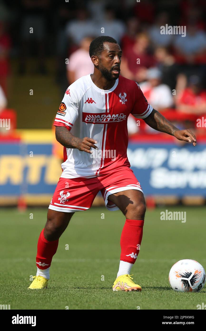 Kidderminster Harrierss' Ashley Hemmings pendant le match de la Ligue nationale de Vanarama au stade Aggborough, Kidderminster. Date de la photo: Samedi 13 août 2022. Banque D'Images