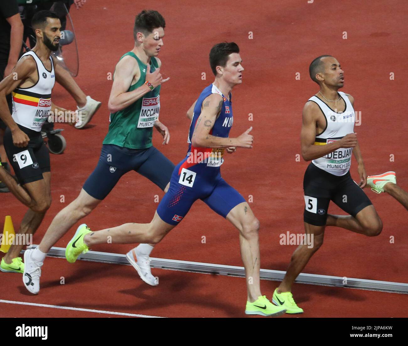 Tarik Moukrime de Belgique, Luke McCann d'Irlande, Jakob Ingebrigtsen de Norvège, Ismael Debjani de Belgique pendant l'athlétisme, Men's 1500m aux Championnats d'Europe Munich 2022 sur 15 août 2022 à Munich, Allemagne - photo: Laurent Lairys/DPPI/LiveMedia Banque D'Images