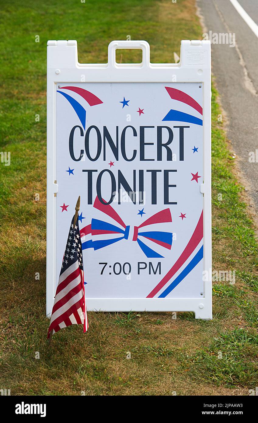 Panneau de concert du groupe d'été à Dennis Village, Dennis, Massachusetts sur Cape Cod, États-Unis Banque D'Images