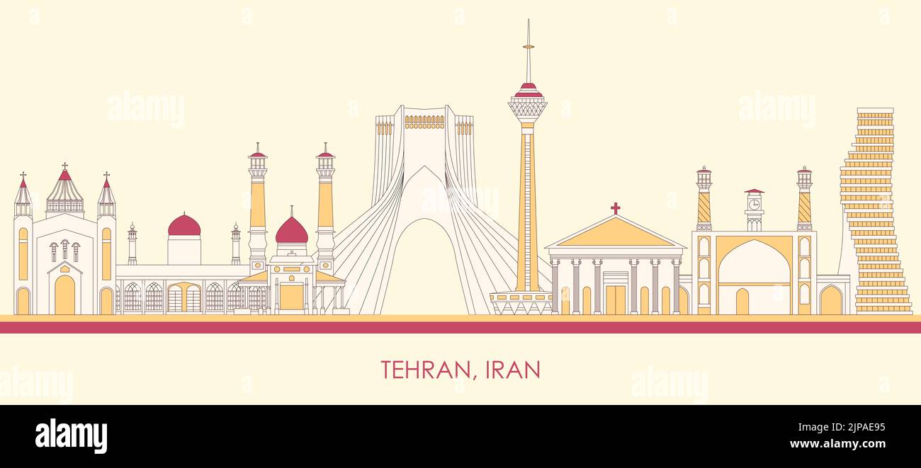 Caricature panorama de la ville de Téhéran, Iran - illustration vectorielle Banque D'Images