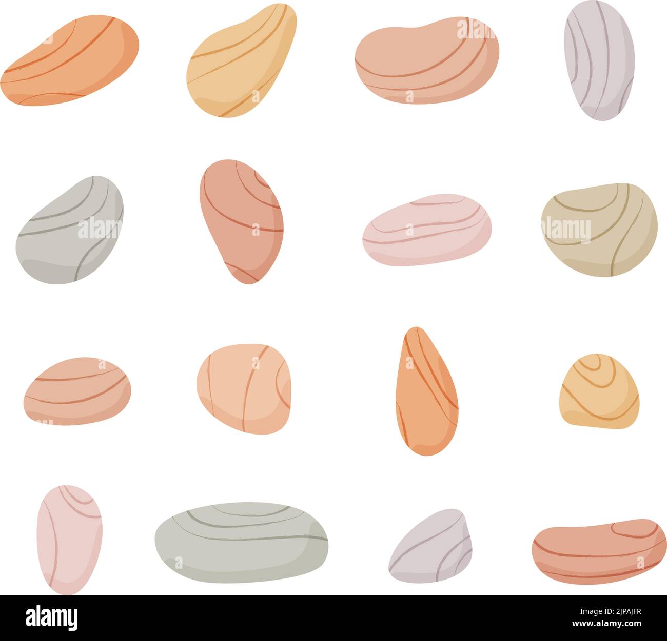 Collection de pierres de galet. Ensemble de différentes formes de galets de plage. Diverses formes de roches lisses. Galets de mer ou de rivière. Vecteur. Illustration de Vecteur