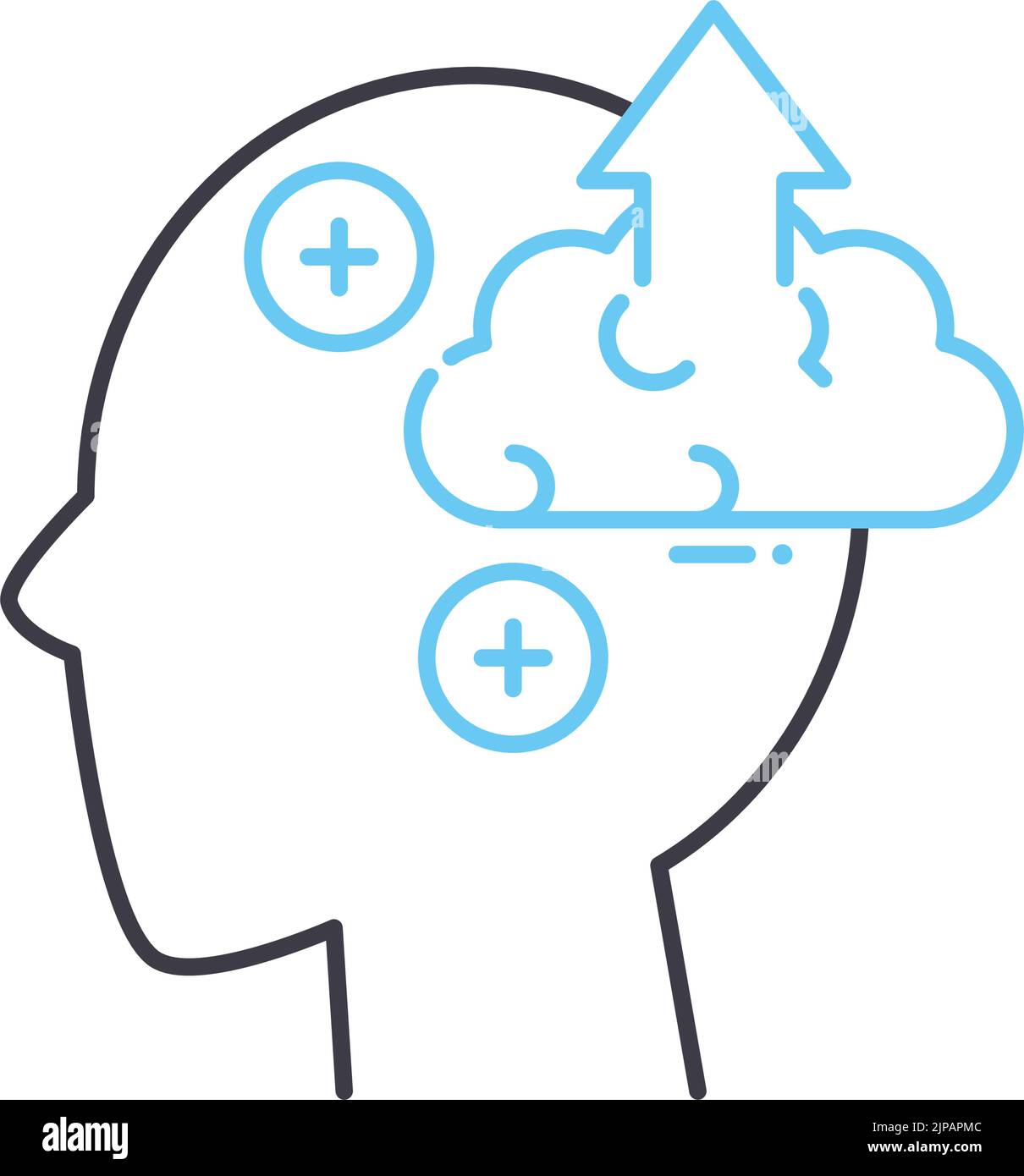 icône de ligne d'esprit de pensée positive, symbole de contour, illustration vectorielle, signe de concept Illustration de Vecteur