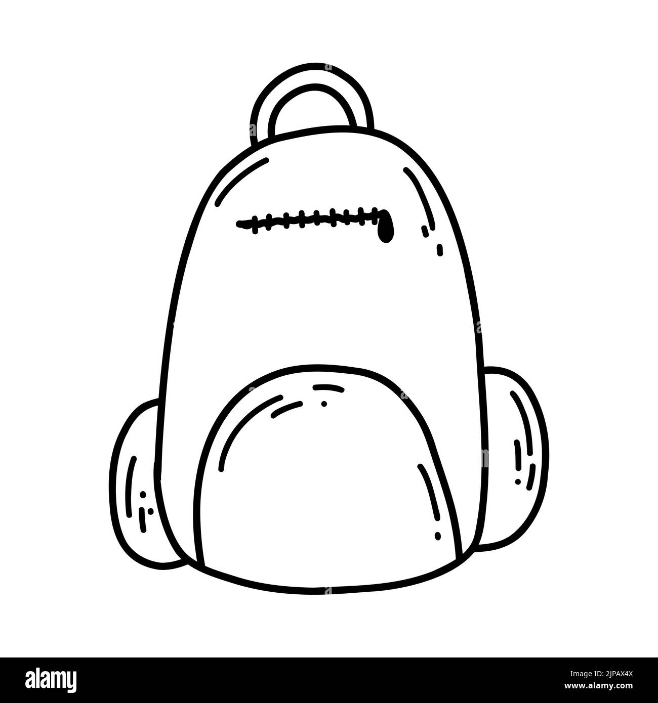 Dessin à la main de l'école ou de camping sac à dos icône pour l'impression, la page de coloriage, le design pour enfants, le logo. Illustration vectorielle d'un sac à dos à contour noir Illustration de Vecteur