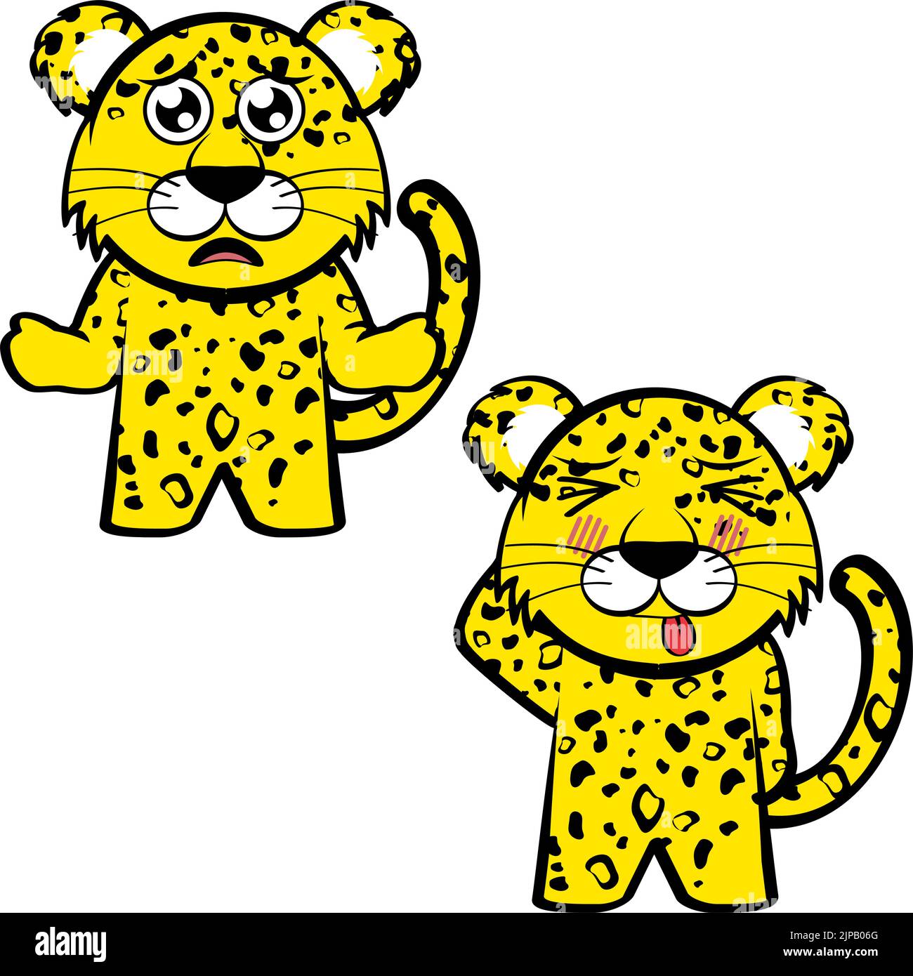 inquiet debout chibi leopard kid personnage dessin animé expressions pack collection au format vectoriel Illustration de Vecteur