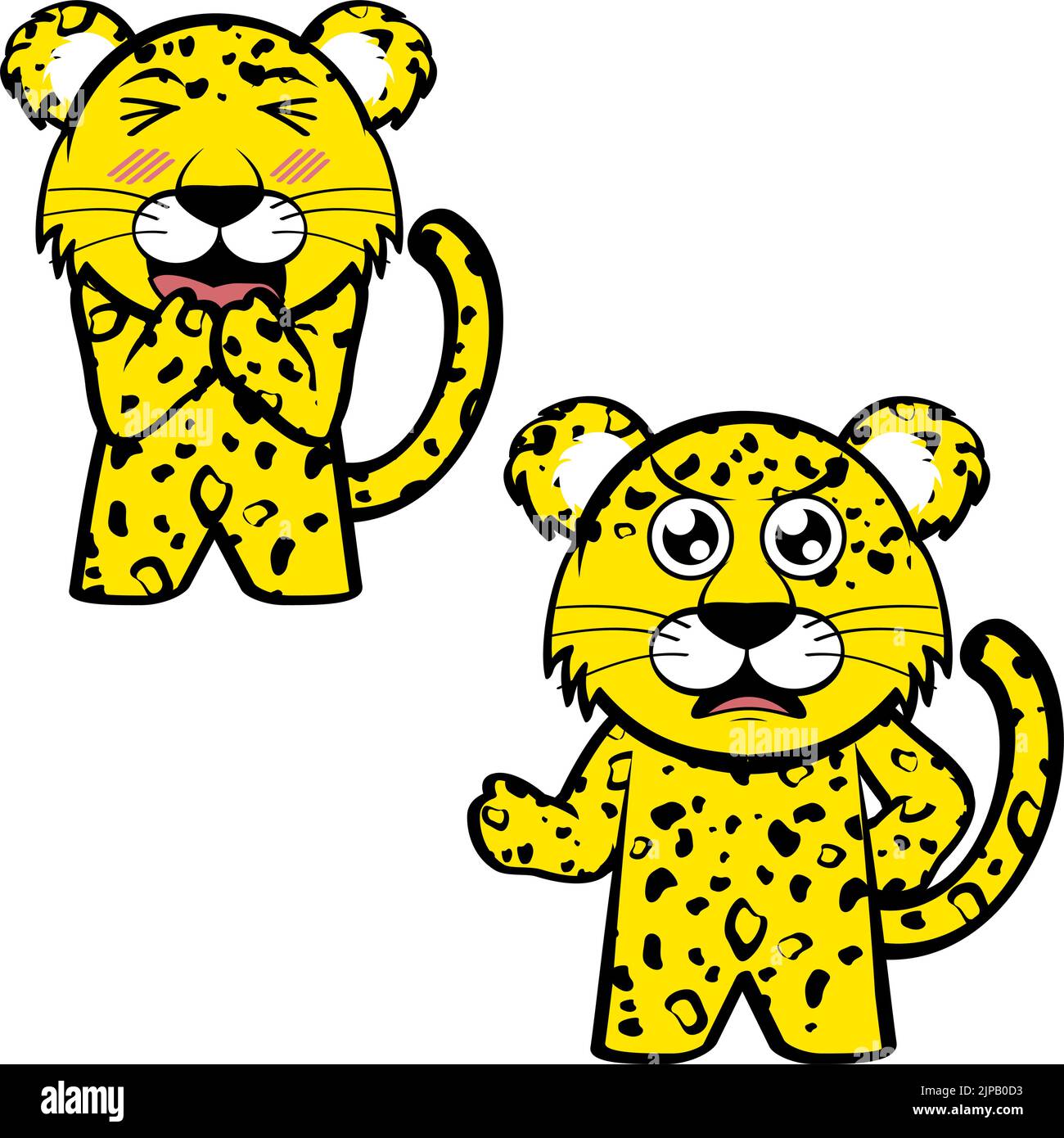 adorable chibi leopard chevreau personnage dessin animé expressions pack collection au format vectoriel Illustration de Vecteur