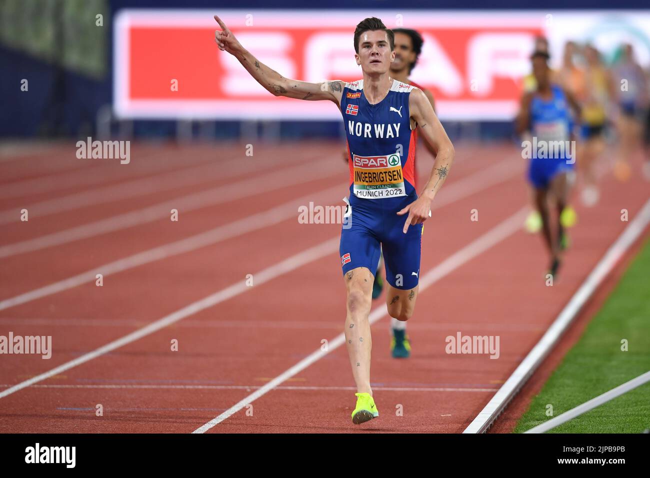 Jakob Ingebrigtsen (Norvège). Médaille d'or 5000m. Championnats d'Europe Munich 2022 Banque D'Images